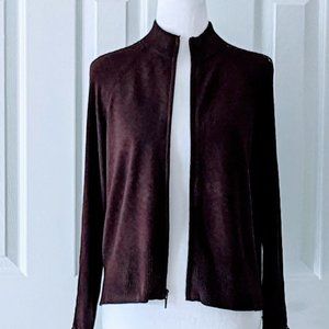 NEW! BANDOLINO Women's Mock Neck Fish Net Detail Zip Cardigan  Size M  Brown NWT